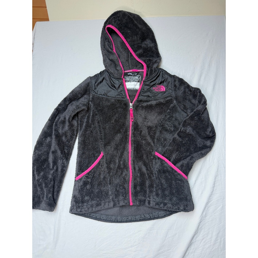 The North Face Girls Fleece Hoodie Gray Pink Full Zip Jacket Size M 10/12